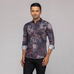 Dark Purple Printed Cotton Fitted Shirt