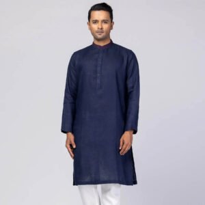 Navy Blue Embroidered Linen Panjabi