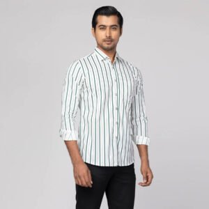 White Striped Cotton Fitted Shirt