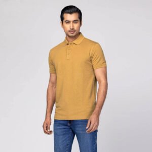 Yellow Ochre Mixed Cotton Polo Shirt